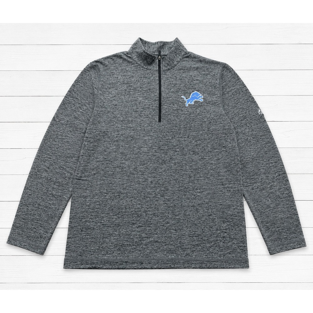Majestic Detroit Lions Quarter Zip Pullover Gray Cool Base Heathered Mens Medium